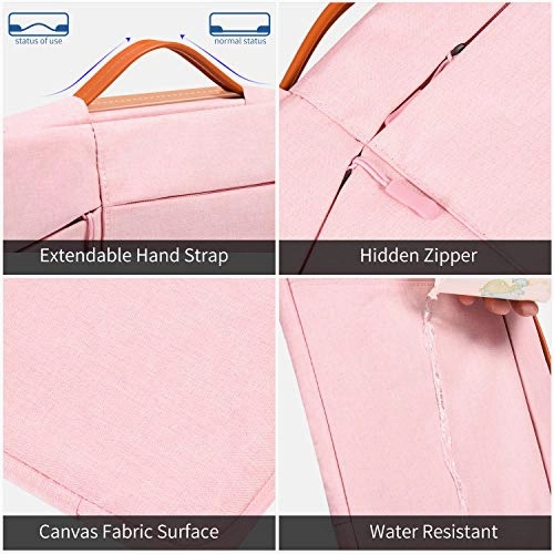 11.6-12.9 Inch Laptop Briefcase Bag for DELL XPS 13 9380, Lenovo Chromebook C330, Samsung Chromebook Pro 12.2 12.3, Surface Pro 6/5, Google Pixel Slate, 360 Protective Notebook Bag Girls Women,Pink