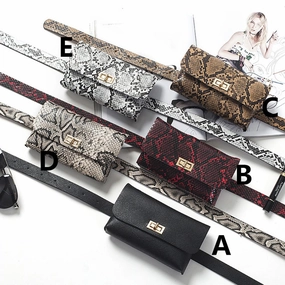 2019Fashion Trend Snake Serpentine Women Button Waist Bag Pack Fanny Leather Snake Skin Waist Belt 5Colors   Droppship