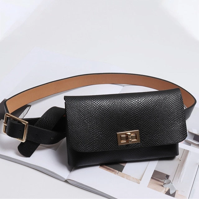 2019Fashion Trend Snake Serpentine Women Button Waist Bag Pack Fanny Leather Snake Skin Waist Belt 5Colors   Droppship