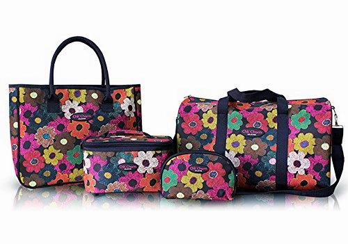 4Pc Duffel Travel Bag Clutch Toiletry Cosmetic Purse Tote Set Multi Color Flowers