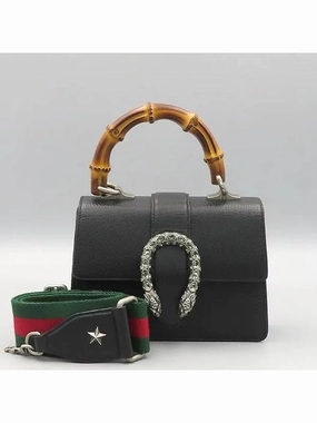 523367 Black leather Dionysus bamboo handle DFS T Galleria tote bag shoulder strap 2WAY