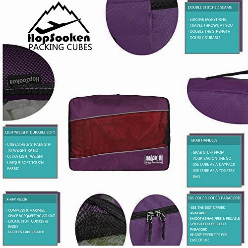 5pc Packing Cubes Set Large Travel Luggage Organizer 4 Cubes 1 Laundry Pouch Bag (Purple)