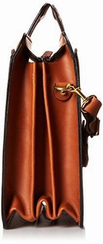 [Personalized Initials Embossing]Jack Georges Belting Triple Gusset Top Zip Leather Briefcase in Brown