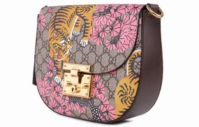 (WMNS) GUCCI Padlock Metallic TIGER Printing Logo Stripe Webbing Canvas Saddle Bag Shoulder Messenger Bag Ebony / Multicolor 453189-K5P5G-9968