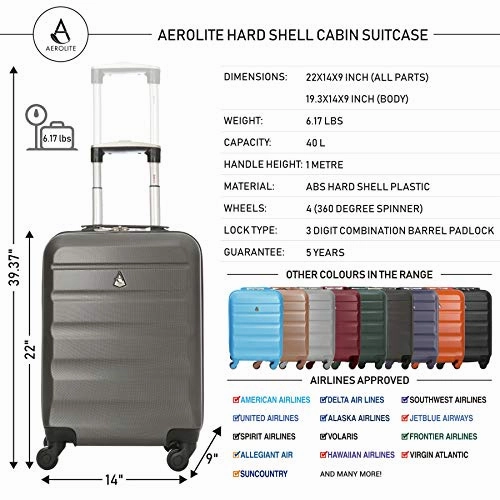 Aerolite 22x14x9 Hard shell Suitcase Spinner Carry On   Under Seat Holdall