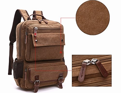 Aidonger Canvas School Bag Laptop Backpack Hiking Rucksack (Coffee)
