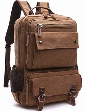 Aidonger Canvas School Bag Laptop Backpack Hiking Rucksack (Coffee)