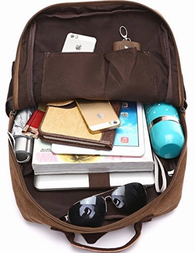 Aidonger Canvas School Bag Laptop Backpack Hiking Rucksack (Coffee)