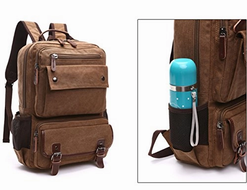 Aidonger Canvas School Bag Laptop Backpack Hiking Rucksack (Coffee)