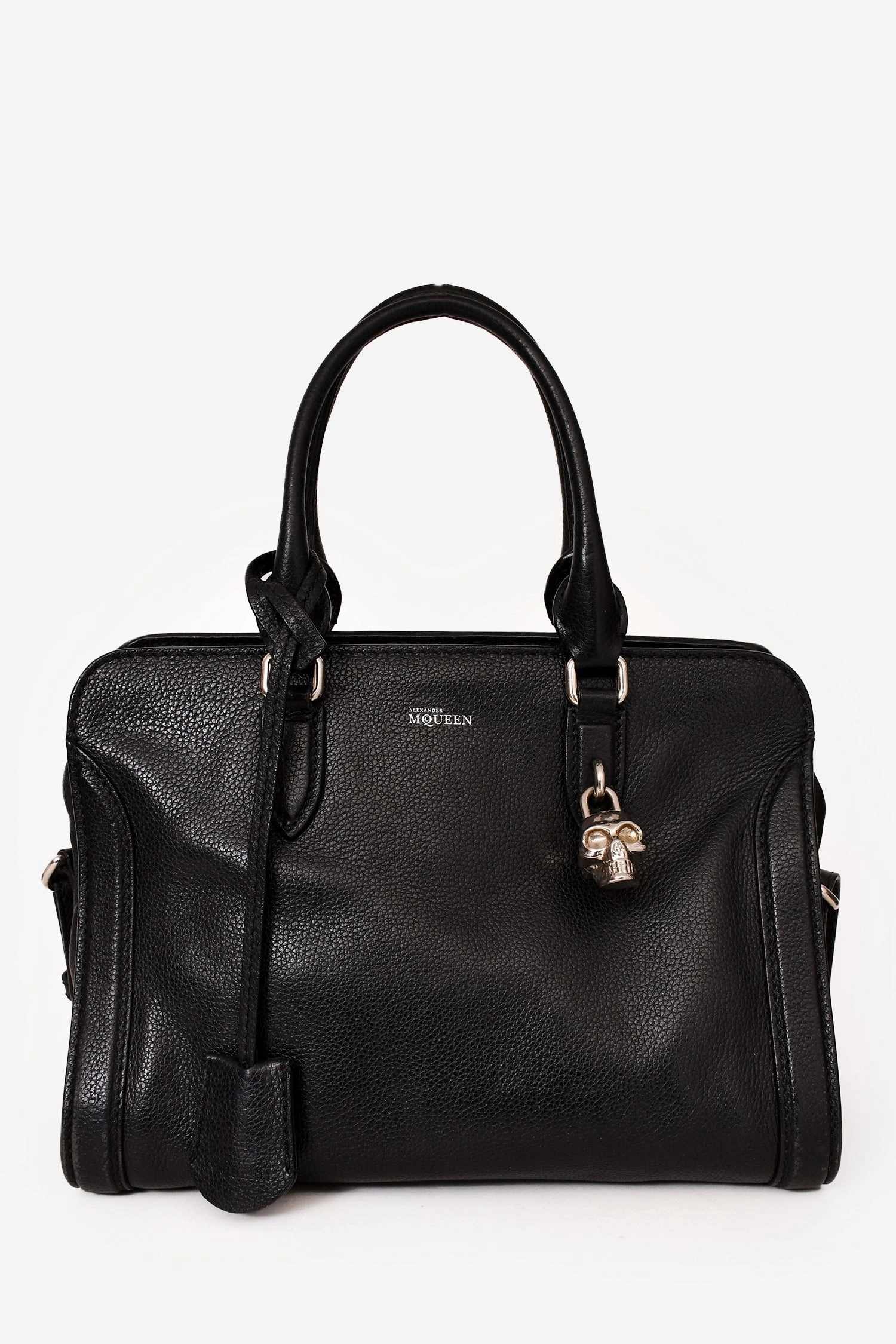 Alexander McQueen Black Leather Small Skull Padlock Zip Around Nag with Strap (As Is)