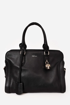 Alexander McQueen Black Leather Small Skull Padlock Zip Around Nag with Strap (As Is)