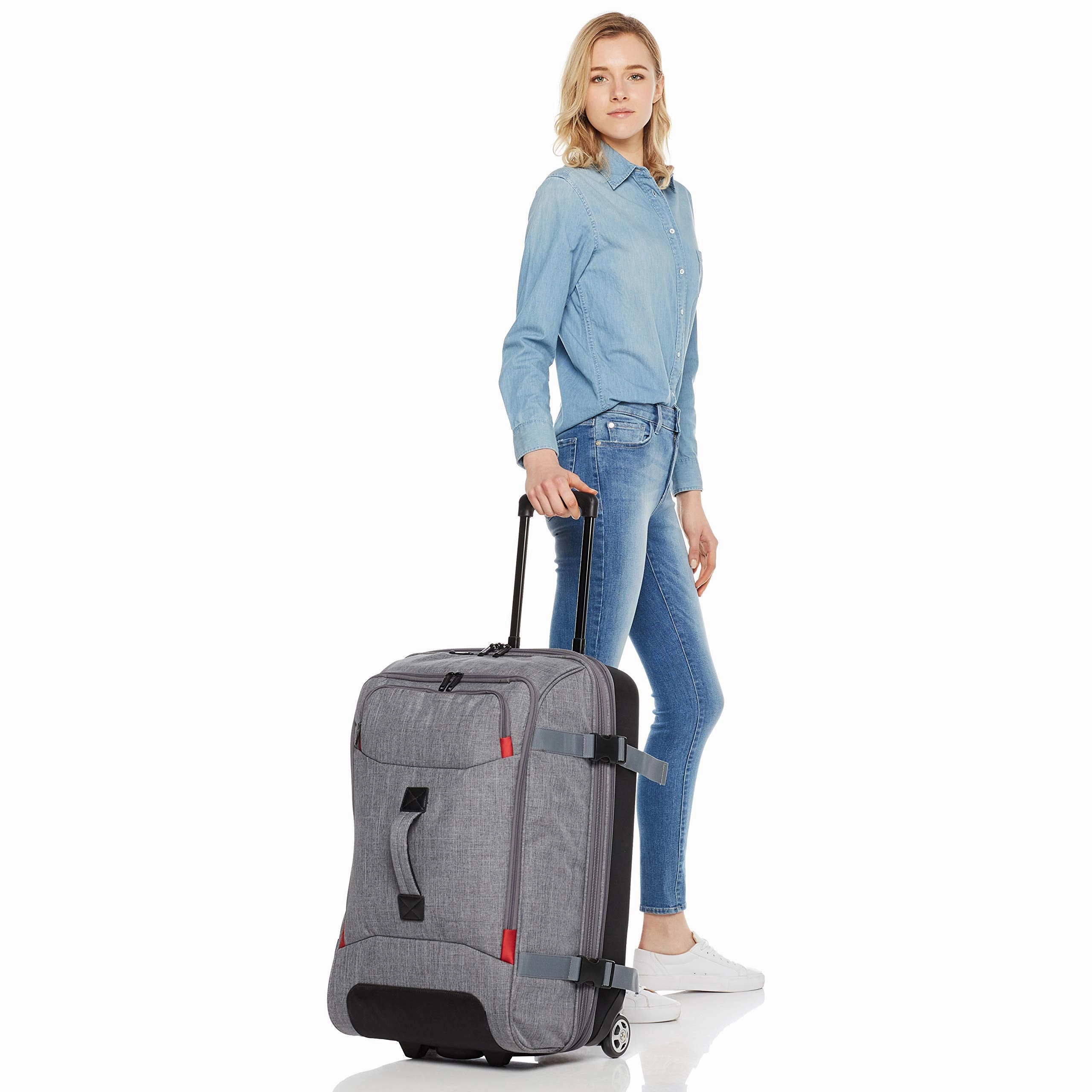 AmazonBasics Rolling Travel Duffel Bag Luggage with Wheels, Medium, Grey