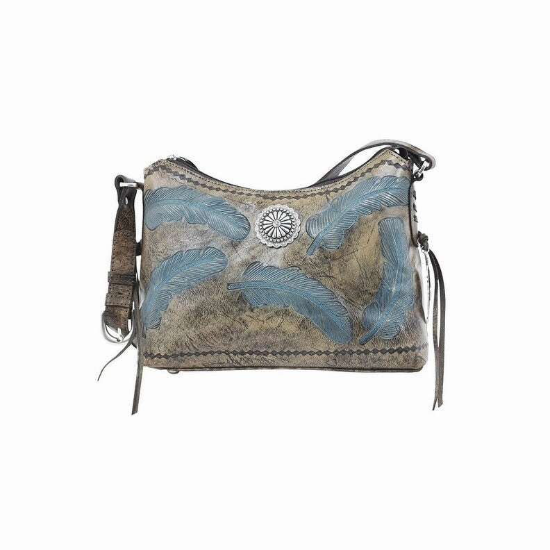 American West Western Handbag Sacred Bird Shoulder Black Turq 7570275 - 11 x 8 x 3.5