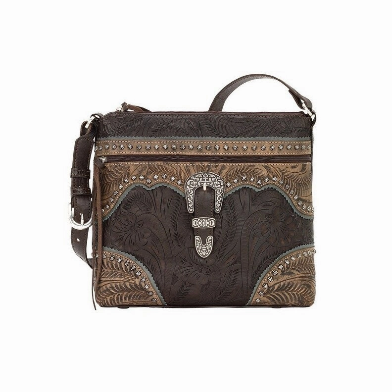 American West Western Handbag Saddle Ridge Shoulder Chocolate 2650170 - 11 x 10 x 3