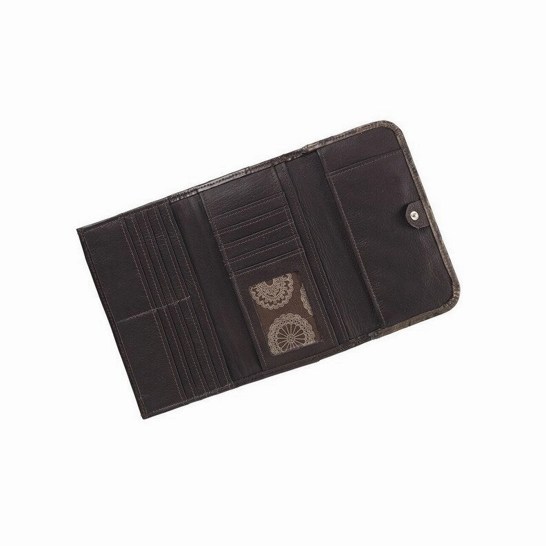 American West Western Wallet Womens Saddle Ridge Chocolate 2650282 - 7.5 x 4