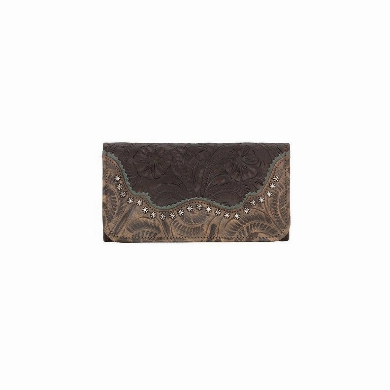 American West Western Wallet Womens Saddle Ridge Chocolate 2650282 - 7.5 x 4