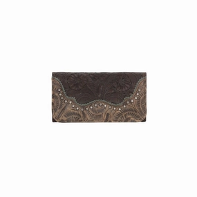 American West Western Wallet Womens Saddle Ridge Chocolate 2650282 - 7.5 x 4