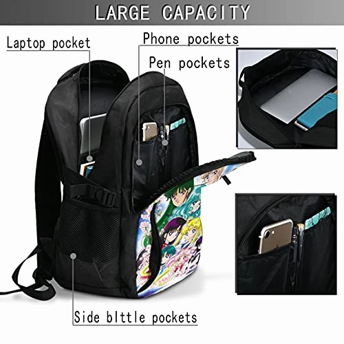Anime Sai-lor Mo-on Laptop Backpack Bookbag with USB Charging Port for Women & Men School College Fits 15.6 Inch Laptop