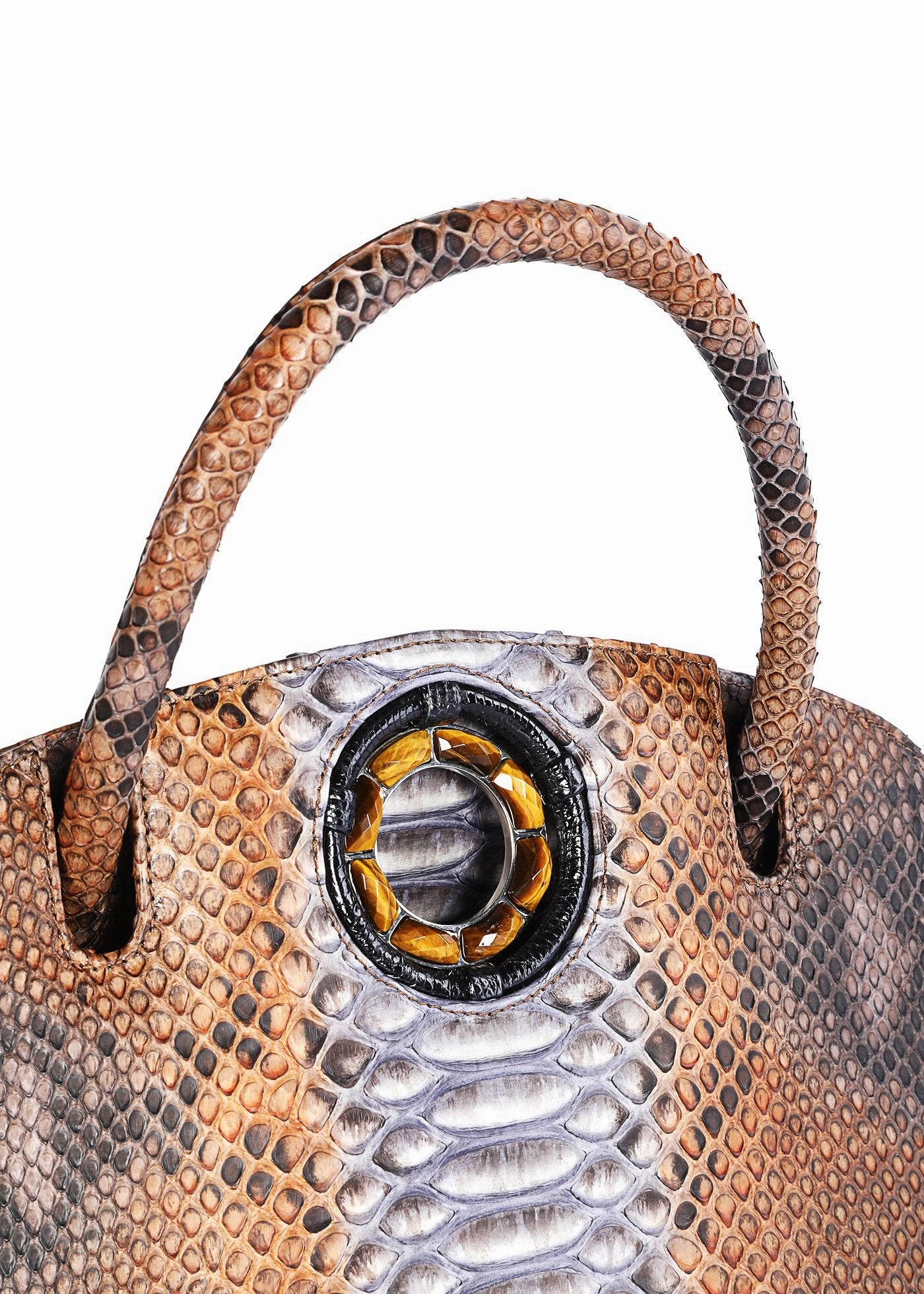 Annette Top Handle, Brown Multi-Color, Tiger Eye