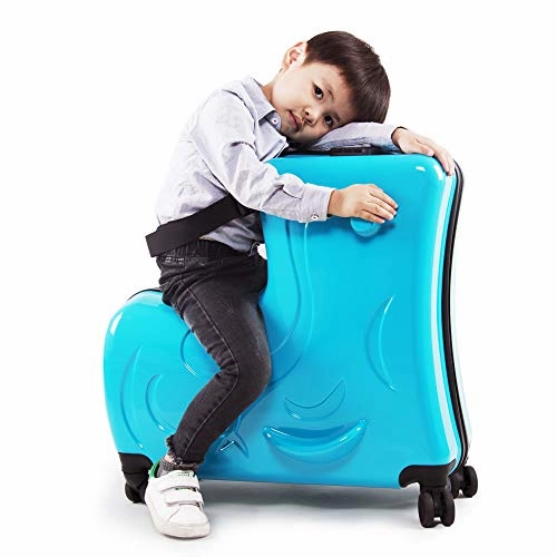 AO WEI LA OW Duffel Bag for Kids Ride-On Suitcase Carry-On Luggage with Wheels fits to kids aged 6-12 years old (Blue, 24 Inch).