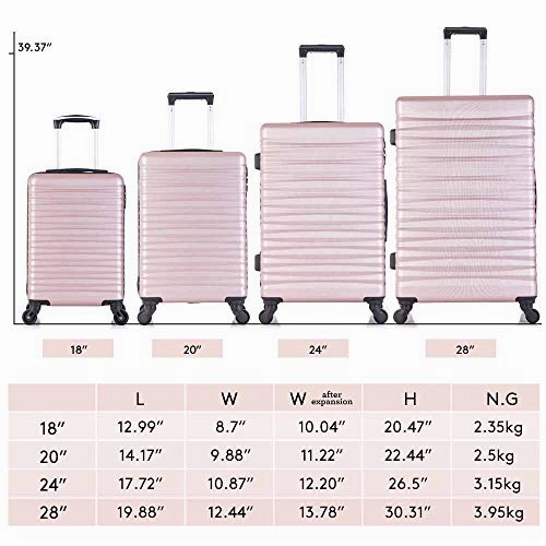 Apelila 4 Piece TSA Hardshell Luggage Sets,Expandable Travel Suitcase,Carry On Luggage with Spinner Wheels Free Cover&Hanger Inside (Rose Gold)