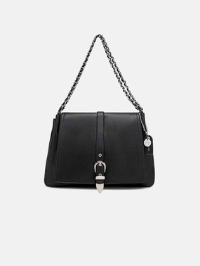 Aria Vegan Leather Shoulder Bag | Black Pebbled