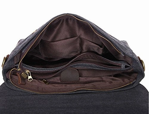 AUGUR Vintage Multifunction Cotton Canvas Leather Laptop Bag Messenger Bag Business bag (Khaki)