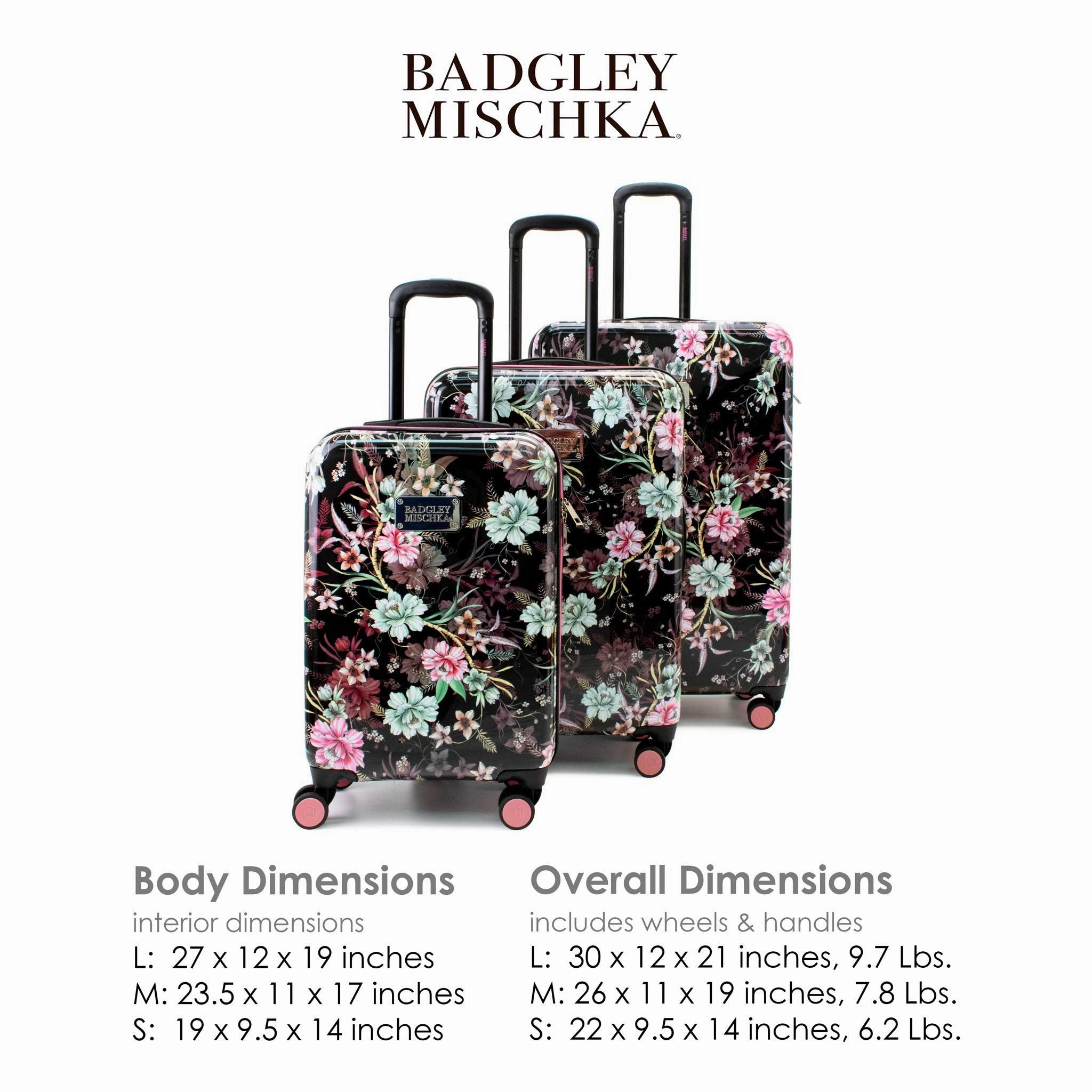 BADGLEY MISCHKA Essence 3 Piece Hard Spinner Luggage Set (Winter Flowers)
