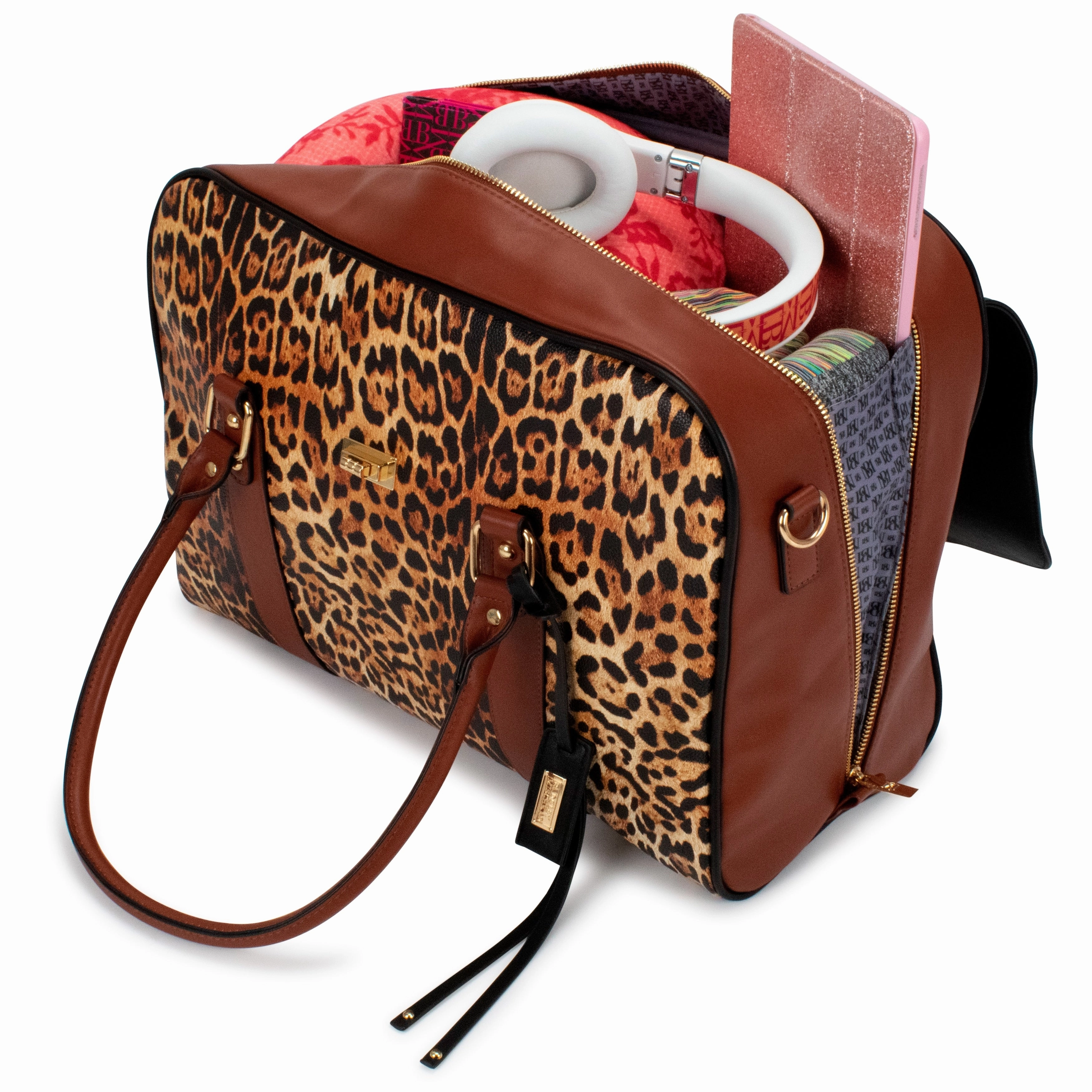 Badgley Mischka Leopard Vegan Leather Weekender Tote Bag