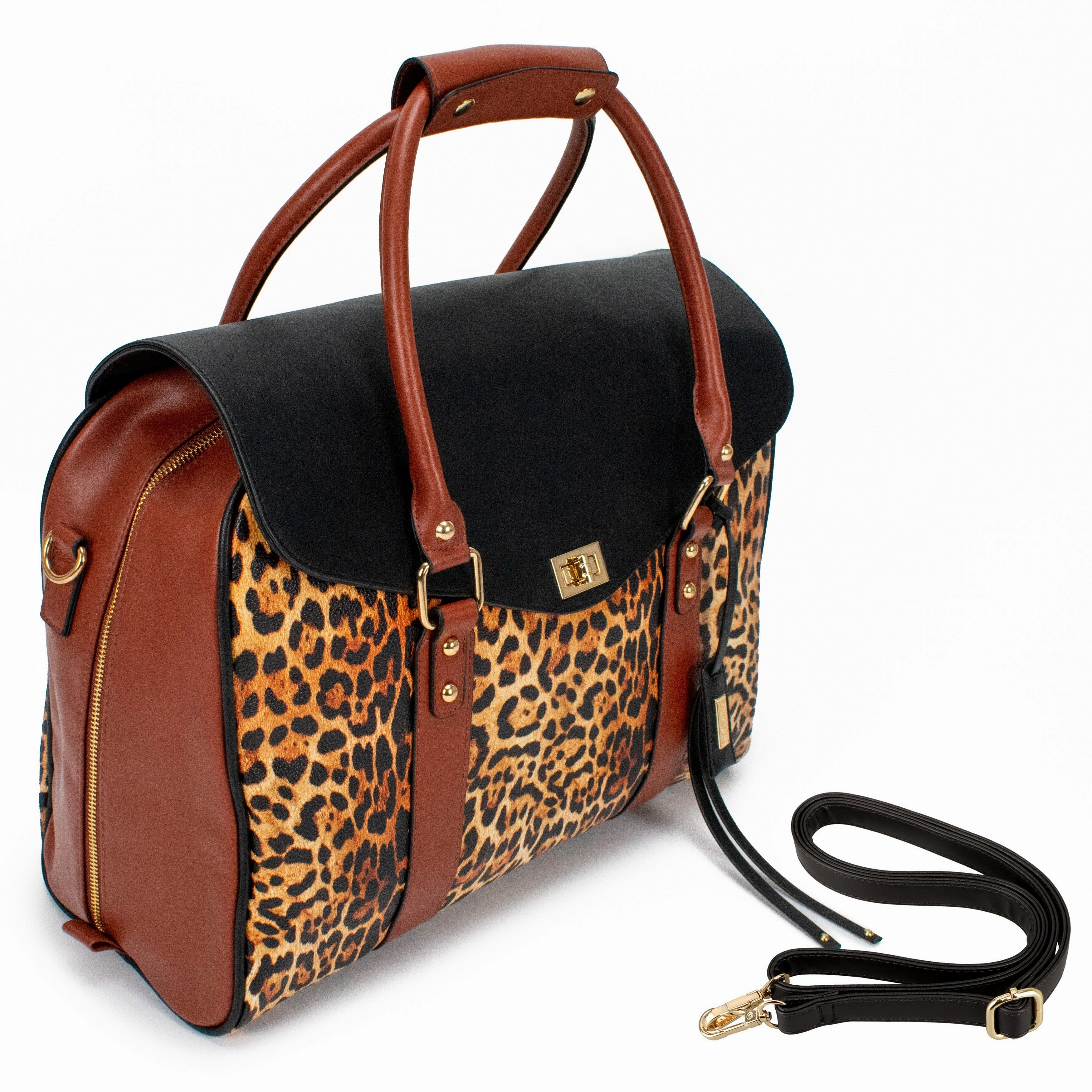Badgley Mischka Leopard Vegan Leather Weekender Tote Bag