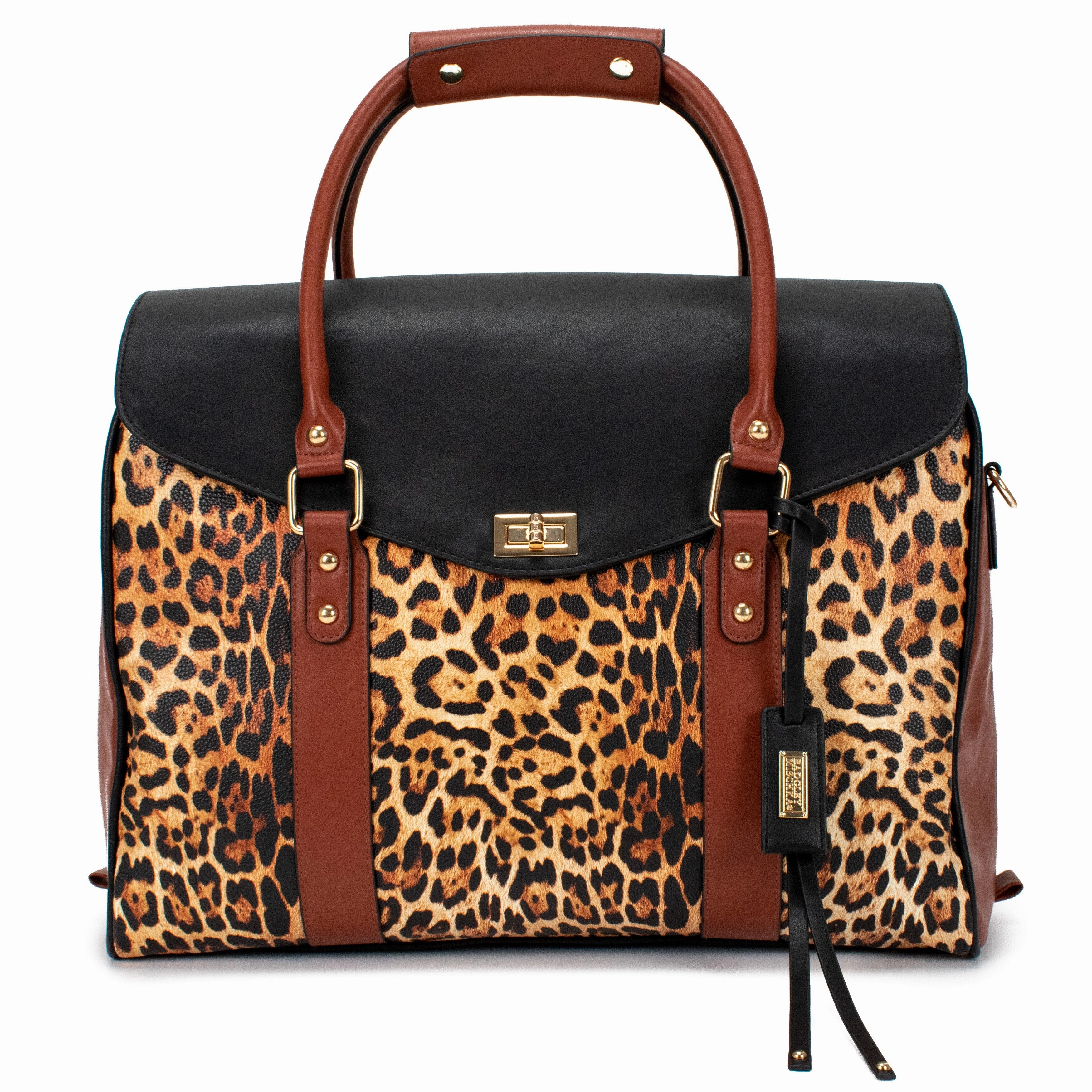 Badgley Mischka Leopard Vegan Leather Weekender Tote Bag