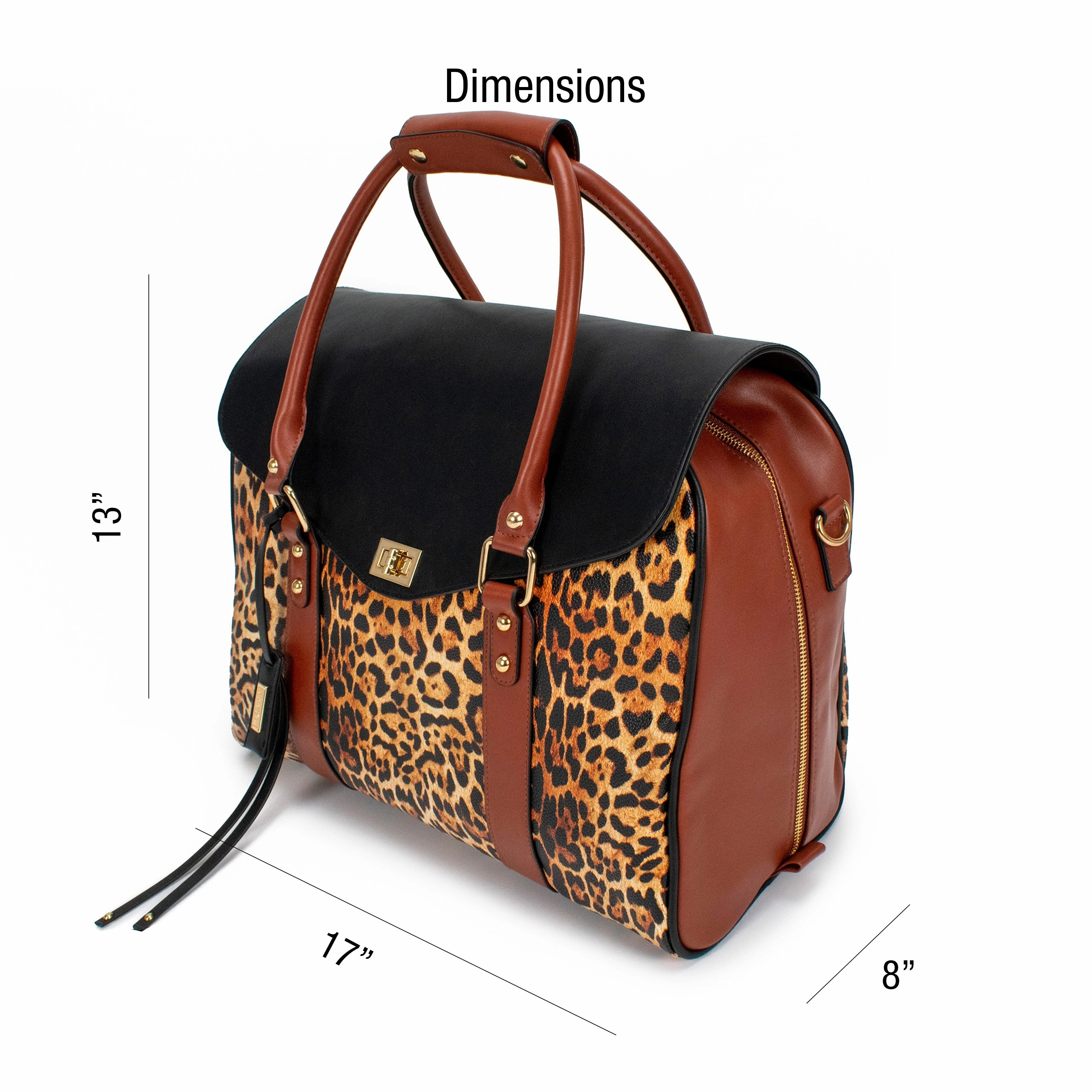 Badgley Mischka Leopard Vegan Leather Weekender Tote Bag