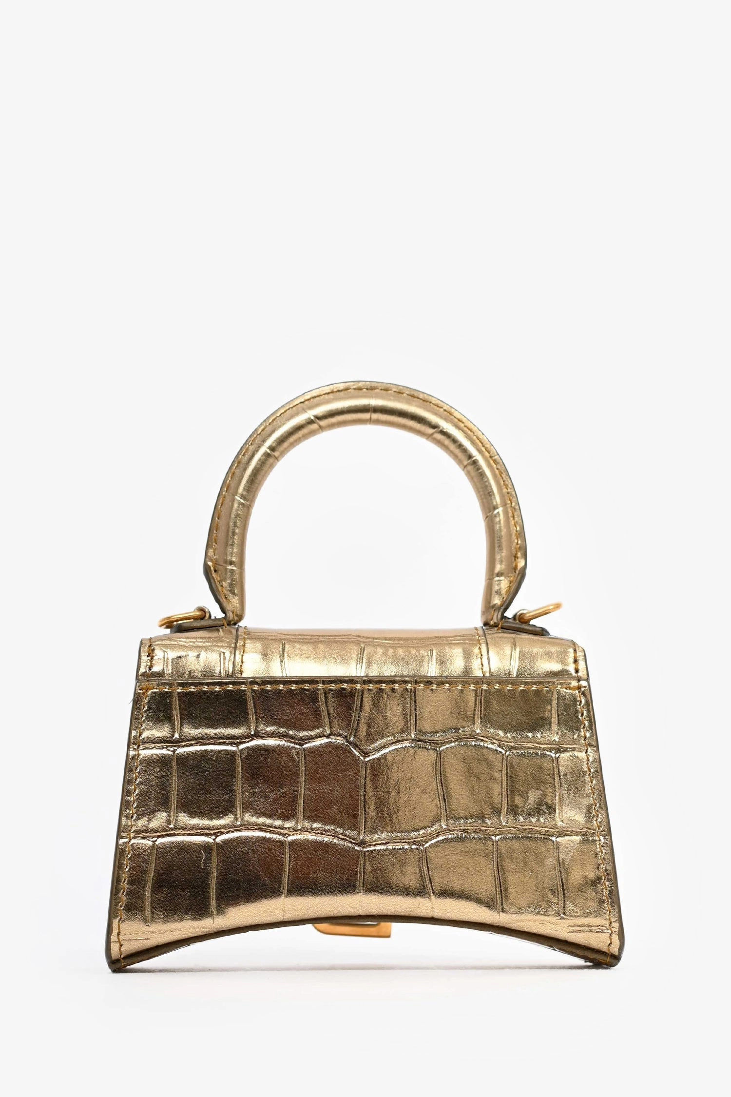 Balenciaga Gold Croc Embossed Leather Hourglass Nano Chain Bag