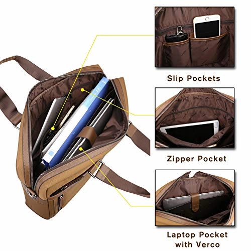 BANUCE 15 Inch Laptop Shoulder Bag Waterproof Nylon Messenger Bag Faux Leather Briefcase for Men