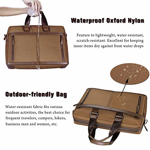 BANUCE 15 Inch Laptop Shoulder Bag Waterproof Nylon Messenger Bag Faux Leather Briefcase for Men