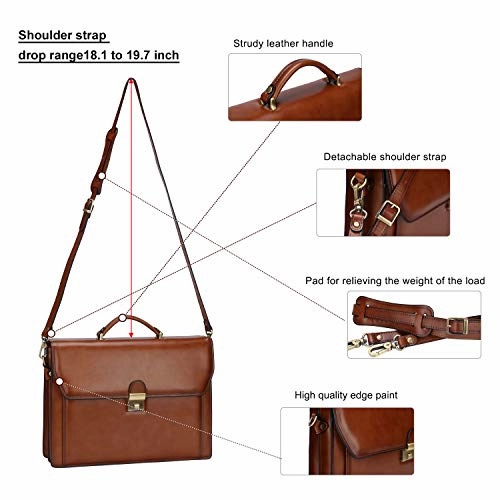 Banuce Vintage Genuine Leather Briefcase for Men Lock Lawyer Attache Case Laptop Messenger Bag