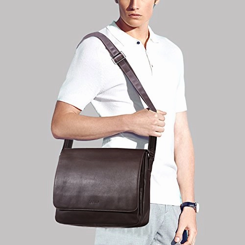 Banuce Vintage Soft Top Grain Leather Messenger Bag for Men Business Briefcase a4 Work 14 Inch