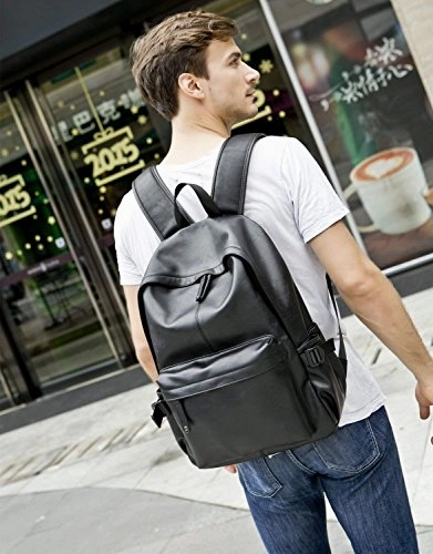 Baosha Bp-08 Top Pu Leather Laptop Backpack School College Rucksack Bag Black