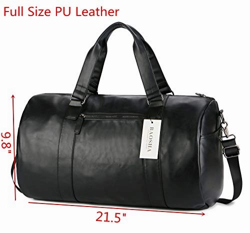 Baosha Hb-02 Pu Leather Travel Bag Weekender Overnight Bag Carry On For Men (Black)