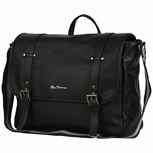 Ben Sherman Faux Leather Flapover 15.0" Computer Laptop Messenger Bag, Black, One Size