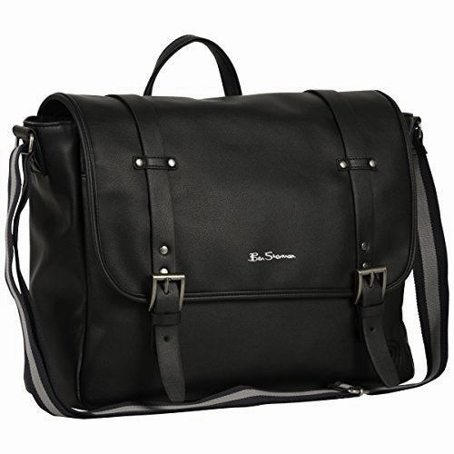 Ben Sherman Faux Leather Flapover 15.0" Computer Laptop Messenger Bag, Black, One Size