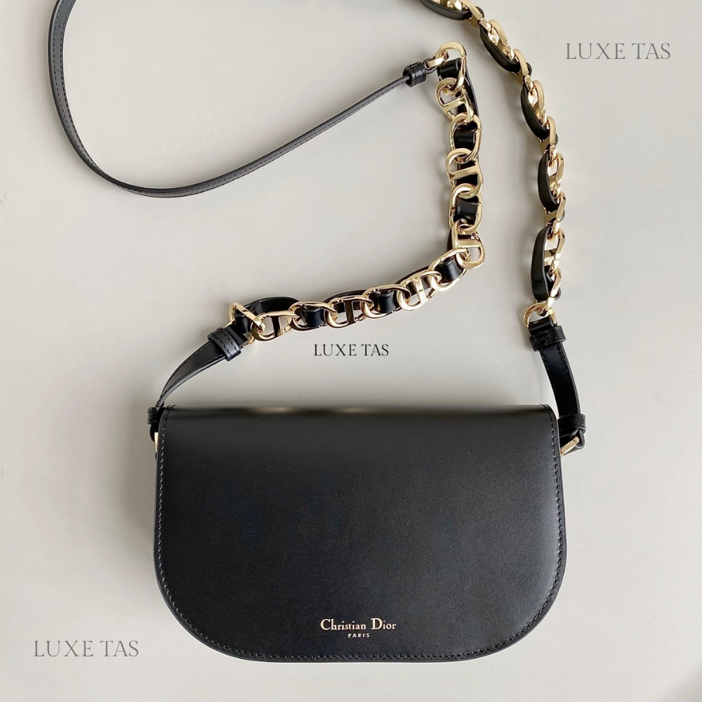 Black CD Signature Bag With Strap Leather Crossbody Bag for Women
