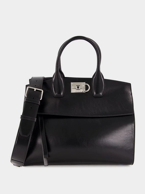 Black Leather Medium Handbag