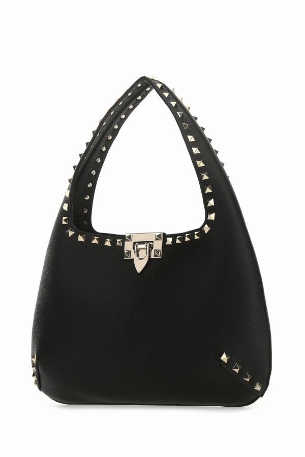 Black Leather Small Rockstud Shoulder Bag