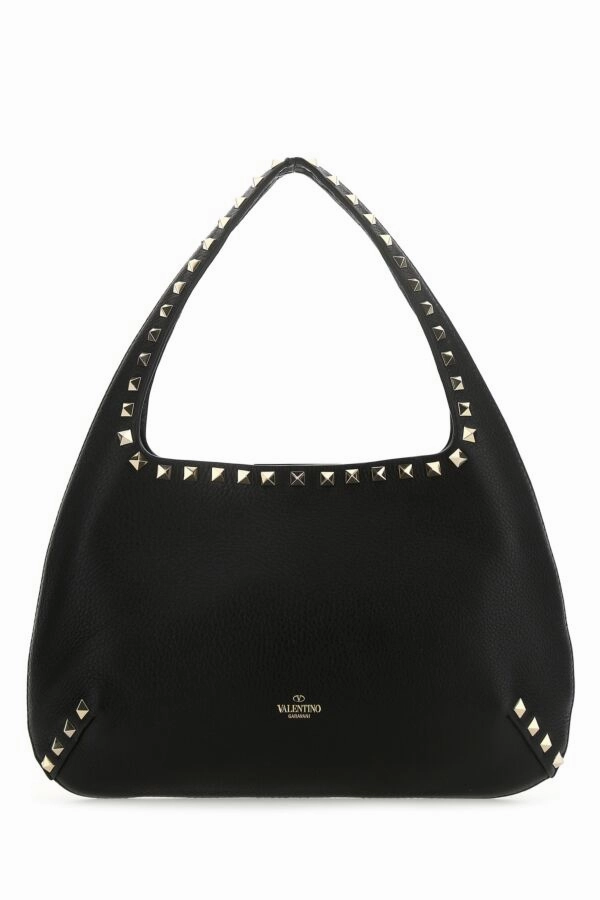 Black Leather Small Rockstud Shoulder Bag