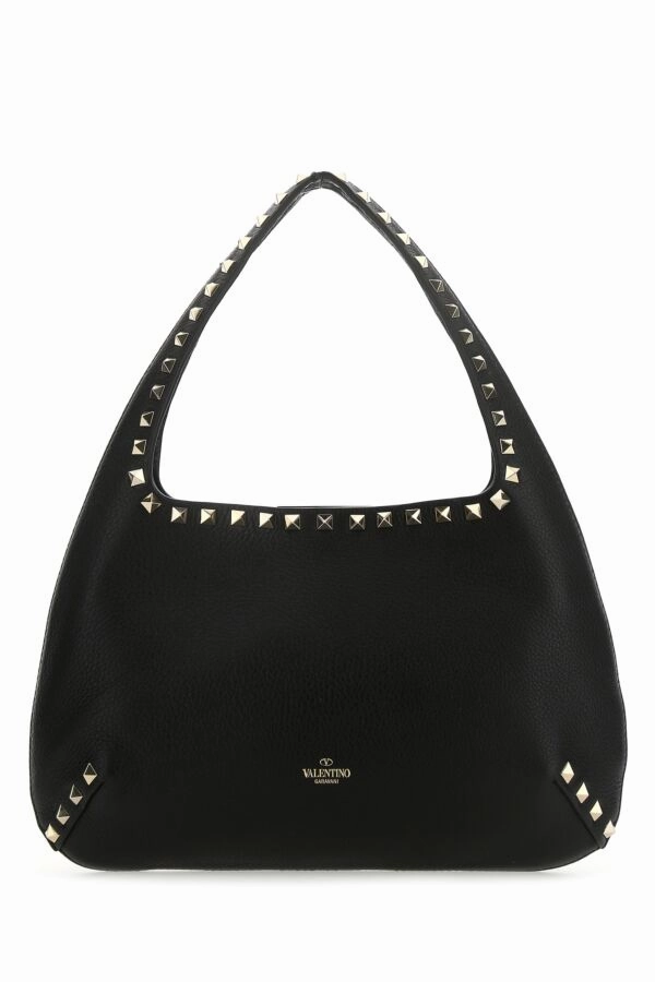 Black Leather Small Rockstud Shoulder Bag