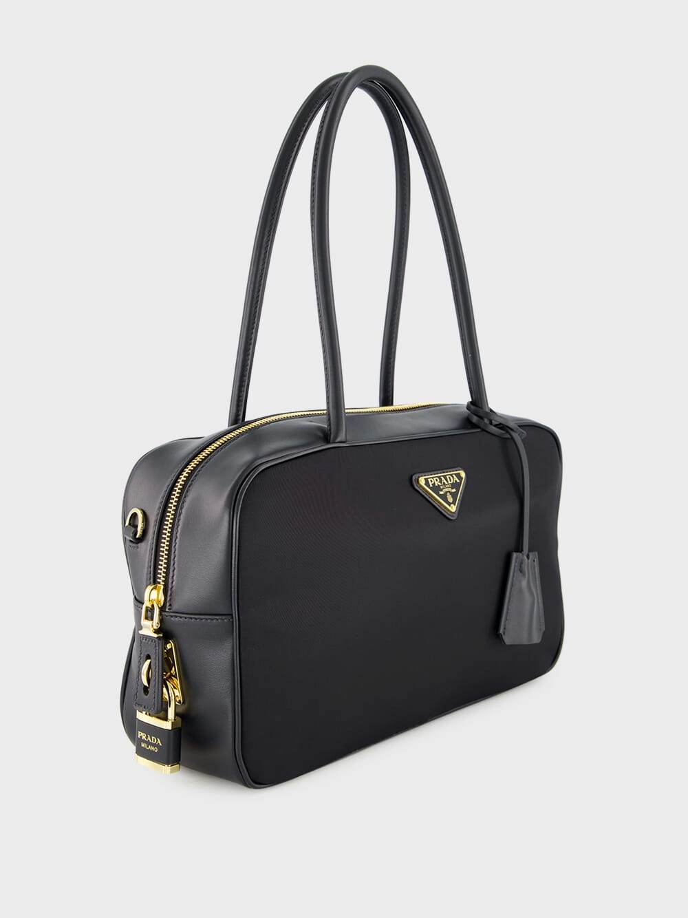 Black Re-Nylon Top-Handle Bag