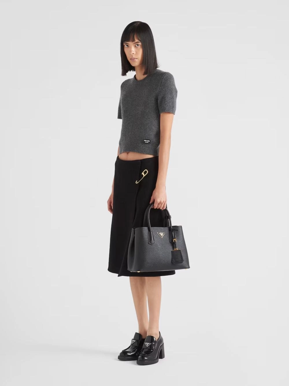 Black Small Saffiano Leather Double Bag