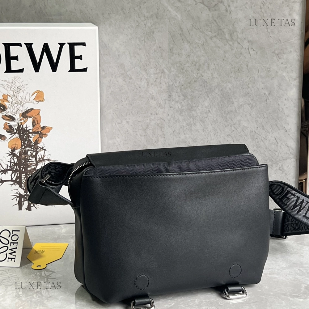 Black Xs Military Messenger Bag In Supple Smooth Calfskin And Jacquard Leather Crossbody Bag for Men