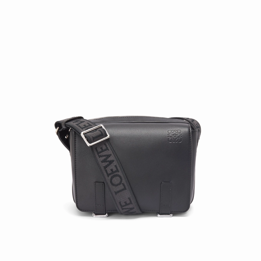 Black Xs Military Messenger Bag In Supple Smooth Calfskin And Jacquard Leather Crossbody Bag for Men